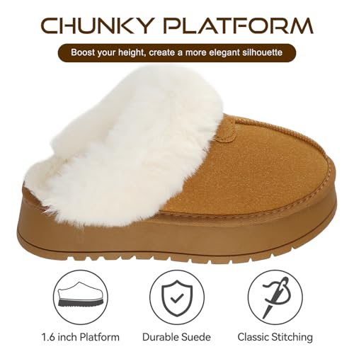 Platform Slippers for Women Winter Snow Mini Boots Suede Warm Lined Shoes Short Ankle Anti-Slip Platform Boots Slip on Home Fuzzy Slippers for Indoor Outdoor2