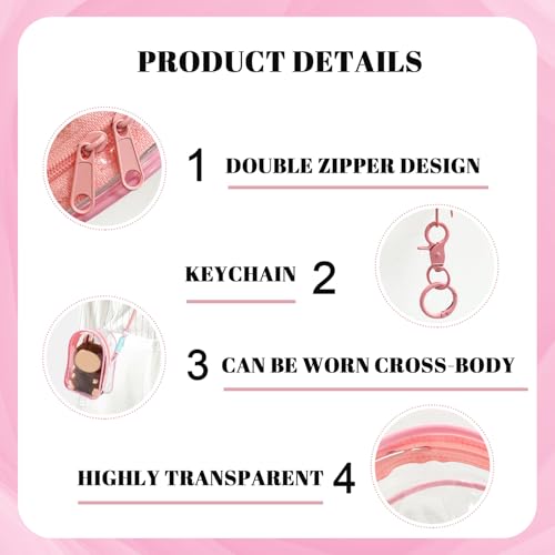 Image of NZNDB Protective Case for Plush Doll, Clear Hanging Display Cases, Crossbody Doll Storage Bag, PVC Storage Case Cover for Figures, Dolls (Pink)