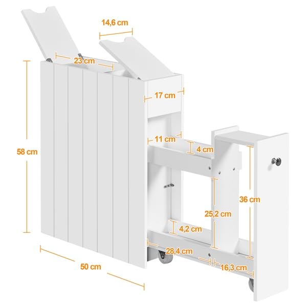 Yaheetech Mobile da Bagno Salvaspazio Alto e Stretto Carrellino Salvaspazio Mensola Nicchia con Ruote Organizzatore Mobiletto da Terra Porta Carta Igienica 50 × 17 × 58 cm Bianco
