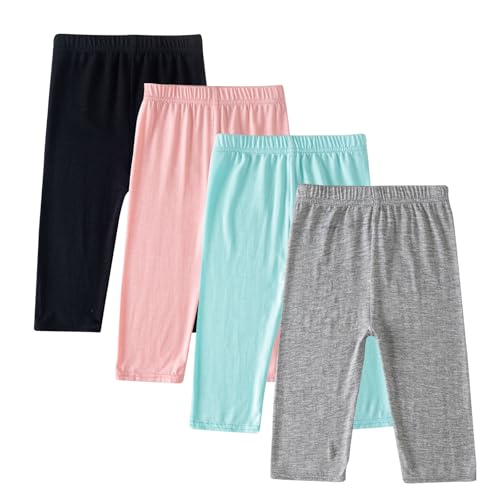 4 Packs Girls School Uniform Pants Short Leggings Kids Stretch Athletic Yoga Leggings Summer Comfort Lightweight