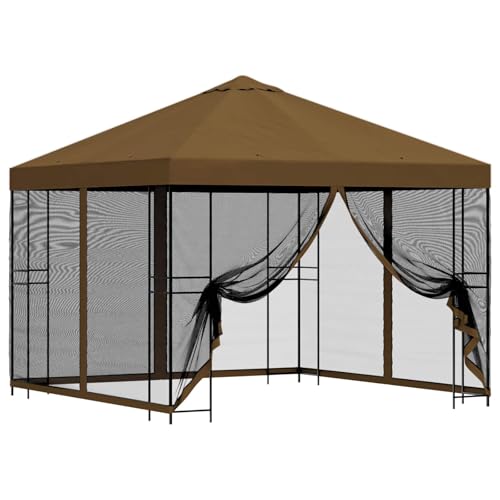vidaXL Tonnelle de jardin avec parois latérales 3 x 3 m taupe, jardin et terrasse, gazebo d'extérieur élégant, protection solaire, tonnelle d'événements,...