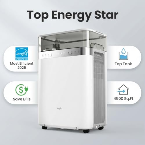 Image of avylo Dehumidifier for Basement, 90 Pint /Day Ultra Efficient Energy Star 2025, 4500 Sq.Ft Coverage, 2.11 Gallon Top Tank, Quiet Operation, Built-in Pump, Auto Defrost Dehumidifiers for Home, Silver
