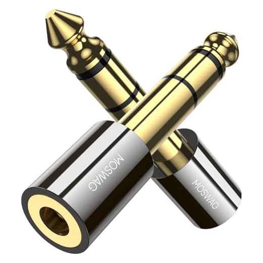 MOSWAG - Adaptador jack 3,5 mm hembra a 6,35 mm dorado, 2 paq. para guitarra, móvil, PC, portátil