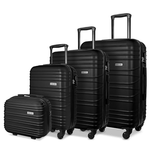 Luggage Depot 4 Pieces Suitcase Set, 14" & 20" Cabin Suitcases & 24" & 28" Lightweight Large Suitcases, ABS Hardshell with Security Locks & 360°Wheels, Complete Travel Solution in Black