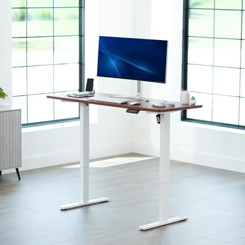 Image of VIVO Electric 60 x 24 in Standing Desk, Memory Height Adjustment, 1B Series, Holds 220 lbs, One-Piece Dark Walnut Top, White Frame, DESK-KIT-1W6D