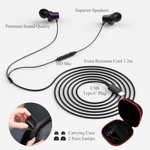 Image of ACANDYA USB C Wired Earbuds Students Headphones with Mic for Online Classes | Student USB C Headphones Wired In-Ear Earbuds with Microphone, School Online Learning Zoom Classes Earphones for Laptop Phone