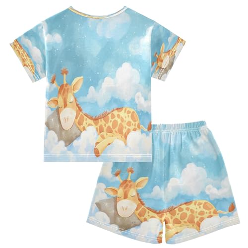 senya Short Sleeve Pajamas Sets Summer Cotton Sleepwear Giraffe Sleeping in Clouds2