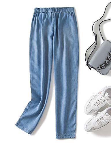 Jenkoon Women's Drawstring Elastic-Waist Tencel Cotton Pull On Jean Denim Pant (Light Blue, X-Small) #TOP1