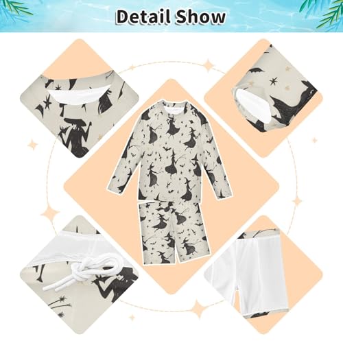 Witches and Bat Boys Swimsuit Rash Guard Toddler Kids Long Sleeve Swim Shirt and Trunks Swimwear Set 3-10Y3