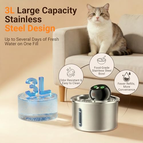 Fuente para Gatos Sin Cable de Acero Inoxidable 3L miniatura 7