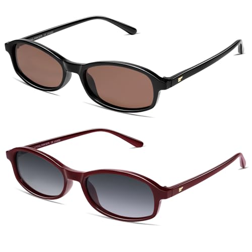 Image of VANLINKER Retro Polarized Rectangle Sunglasses Womens Trendy 90s Small Square Sunnies Vintage Narrow Thin Frame VL9855