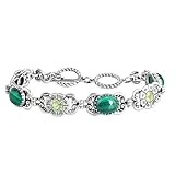 American West Jewelry Sterling Silver Malachite Peridot Concha Link Bracelet, Size 6.75