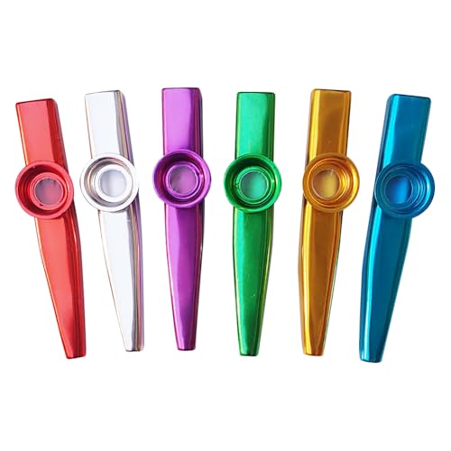 UUYYEO 6 Pcs Metal Kazoo Musical Instruments Colorful Kazoo Funny Musical Instruments for Beginners Musical Party Favors with 6 Pcs Flute Diaphragms