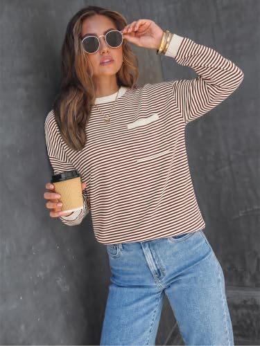 Image of LILLUSORY Womens Striped Lightweight Sweaters 2026 Fall Fashion Outfits | Cozy Knit, Work Office Pullover Crewneck Pullover, Cute Teacher Clothing, Old Money Clothes, Ladies Trendy Long Sleeve Tops