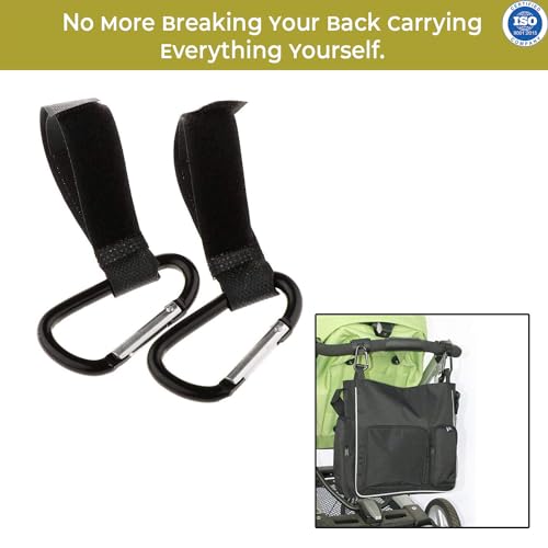 Image of Safe-O-Kid Strong Metal Non-Slip Buggy /Pram Clips (Pack of 2) - Universal Stroller Hooks for Bag Holder, Durable & Secure- Black