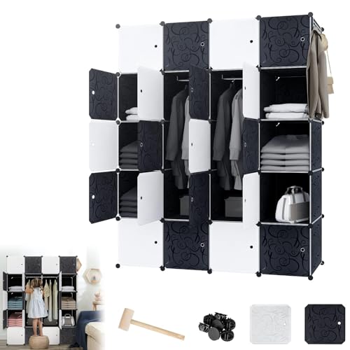LZQ Armoire multi-usages - Système d'étagères DIY - En plastique - Avec porte - Étagère enfichable - Rangement étanche à la poussière - Avec 20 cubes...