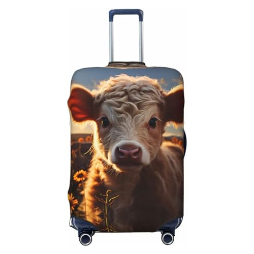 VOSERY Travel Luggage Cover - Sunset Sunflower Small Cow Washable Suitcase Covers Protector Fits 18-32 Inch Luggage