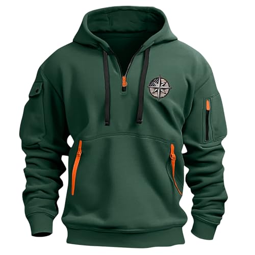 Men's Fashion Hoodies & Sweatshirts Long Sleeve Quarter-Zip Drawstring Hooded Tactical Cargo Pullover Tops3