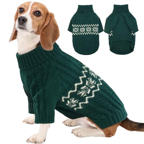 Kuoser Dog Sweater, Dog Sweaters for Medium Dogs, Doggie Sweater Christmas Clothes, Winter Coat Apparel Cable Knitwear, Pet Sweatshirt Outfit for Frech Bulldog, Boston Terrier, Green L Green