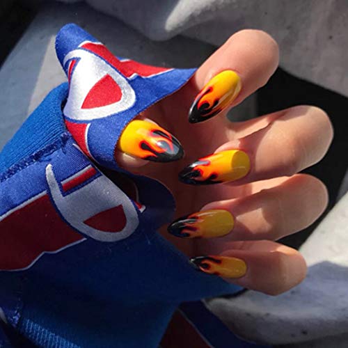 Bmirth Flame Press on Nails Long Fake Nails Stilleto Full Cover Acrylic Nails Glossy False Nails for Women and Teen Girls (style 2)