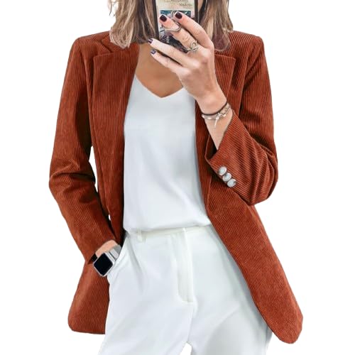 Womens Corduroy Blazer Long Sleeve Single Button Lapel Casual Work Suit Jacket Oversized Trendy Solid Color Fall Coat