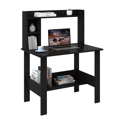 Image of Callas ST-40 Wooden Study Table with Hutch & Bottom Storage - Multi-Purpose Office Desk for Laptop, Computer, Writing & Study - Durable Engineered Wood Workstation for Home & Office (Black, ST-40)