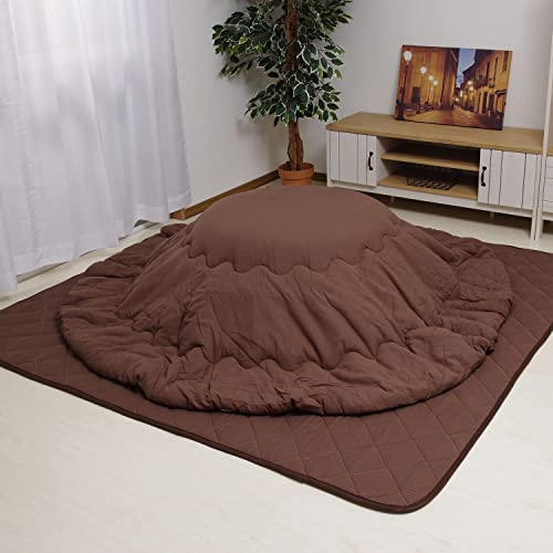 先染めつむぎ織 こたつ布団 円形 掛け敷きセット 205cm丸 ブラウン こたつ掛け布団+こたつ敷き布団 セット