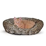 K&H Pet Products Self-Warming Nuzzle Nest Cat Bed, Soft Plush Comfortable Self Heating Pet Bed, No Electric Needed to Keep Pets Warm, Also For Small Dogs, Machine Washable - 19in Leopard/Tan