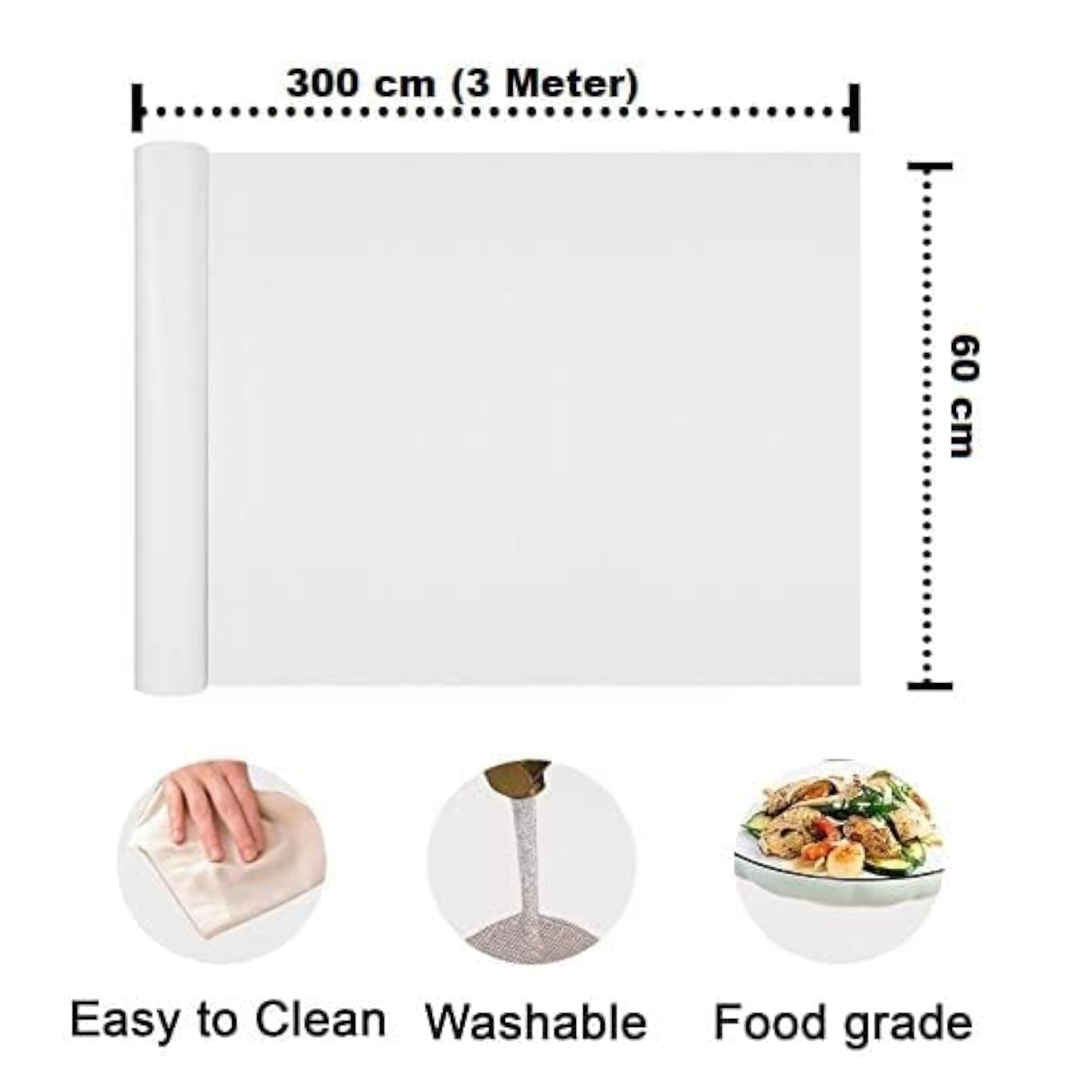 Plain White Kitchen Drawer Mat 45 x 300 cm