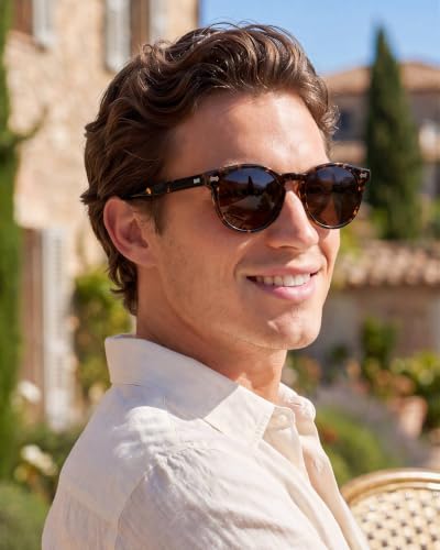 Image of CARFIA Retro Acetate Polarized Sunglasses for Men UV400 Protection, Round Shades with Gold Filigree CA5506