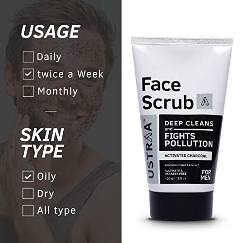 Ustraa Face Scrub for Men - 100g - with Activated charcoal, Tahitian Volcanic Sand & Walnut Granules - Great for Exfoliating skin & facial detox,... - Image 6