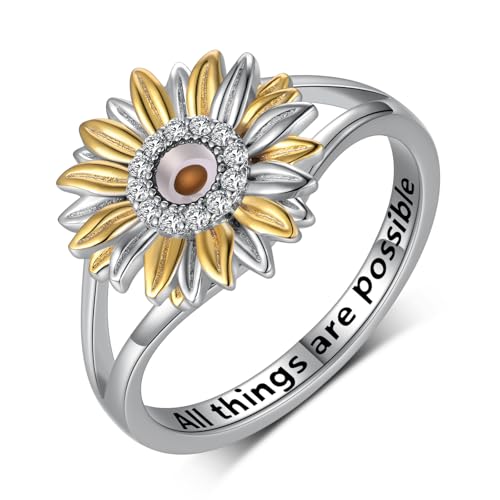Peireara Mustard Seed Ring 925 Sterling Silver Sunflower Mustard Seed Faith Jewelry Unique Gift For Women (Size 7)