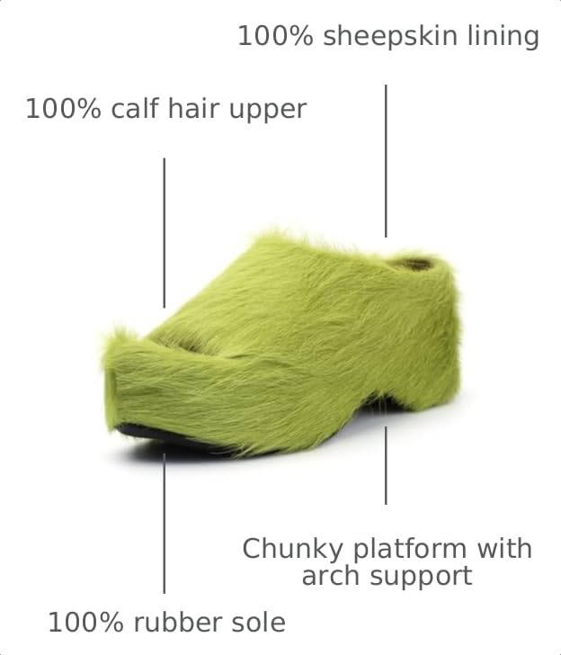 Image of XOBZJH Long-Hair Calfskin Chunky Clog Slide for Women - Memory Foam Luxury Slip on Shoes Women's Mules & Platform Clogs,Designer Mules for Women 2025