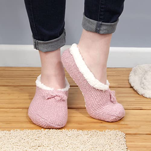Image of BambooMN Adult Women Super Soft Warm Cozy Fancy Yarn Slippers Non-Slip Lined Socks, Indoor Comfy House Slippers, 3 Pairs