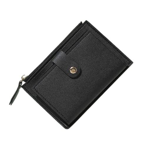 Women's Mini Bifold PU Leather Wallet - Black Small Purse with Card Slots, Zippered Coin Pouch & Hasp Closure