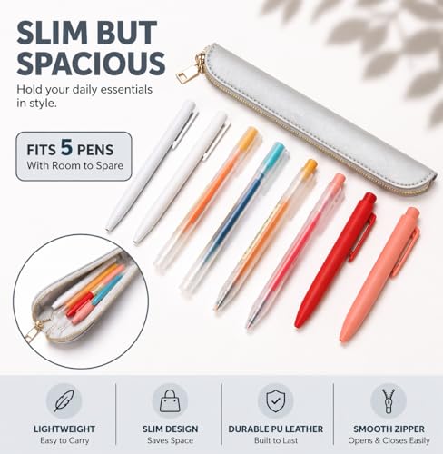 Image of Slim Pencil Case Skinny Pen Case Pen Pouch (FL Pearl Silver)
