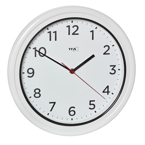 TFA Dostmann Orologio da parete per esterni impermeabile, 60.3078, analogico, resistente ai raggi UV, al quarzo, per piscina, terrazza, giardino, balcone, diametro 30,5 cm, bianco