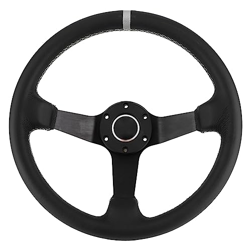 Steering Wheel 350mm/14in for SPARCO Style 6 Bolt Half Deep Dish Black Leather Racing Steering Wheel with Horn
