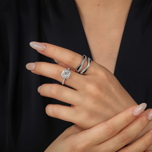 Jeulia 1.9CT Interchangeable Engagement Ring Set - Sterling Silver Black & White Bow Knot Design Wedding Bridal Ring with Gift Box3