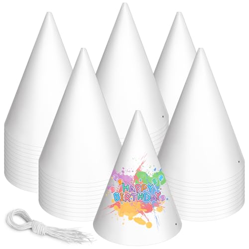 WEOXPR 60 White Party Hats Cone Bulk, Blank Craft Hats for DIY