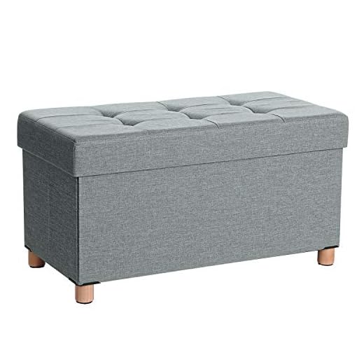 SONGMICS LSF16GYX - Banco con Espacio y Tapa con Patas de Madera (76 x 38 x 40 cm), Gris Claro LSF16GYX