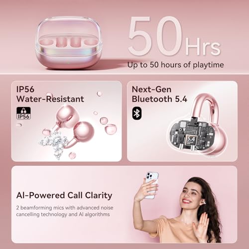 Kinglucky Gen2 Clip-On Open Ear Earbuds with Detachable Sparkle Butterfly Earrings, Bluetooth Wireless Headphones for Women, 50H Playtime, Comfortable Fit for Small Ears, Easy Storage Case,Transparent by Kinglucky - Used condition - Image 7