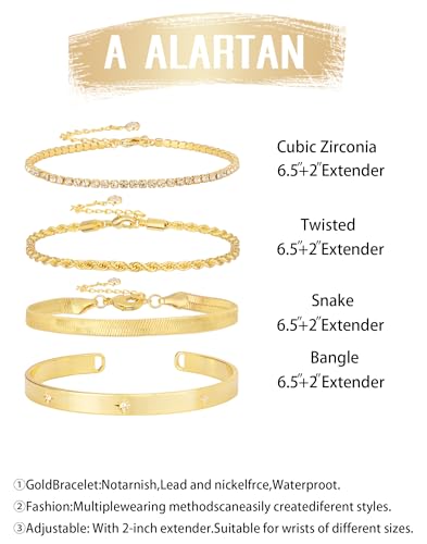 Gold Bracelets for Women 14K Gold Plated Stack Trend Bracelets Charm Paperclip Chain Cuban Link Layered Waterproof Bracelet Dainty Bracelet for Women Jewelry Gifts3