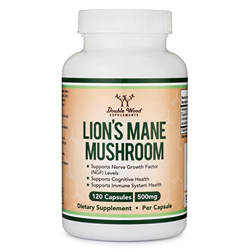 Lions Mane Mushroom Capsules (Two Month Supply - 120 Count) Vegan Supplement - Nootropic to Support Brain Health, Neuron Growth, and Immune System, Manufactured in The USA by Double Wood