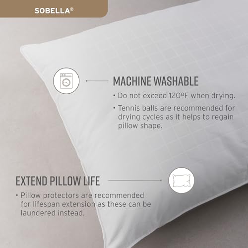 Sobel Westex Sobella Queen Size Bed Pillow for Side Sleepers | 100% Cotton, 300TC, Machine Washable | 20 x 30 Inches