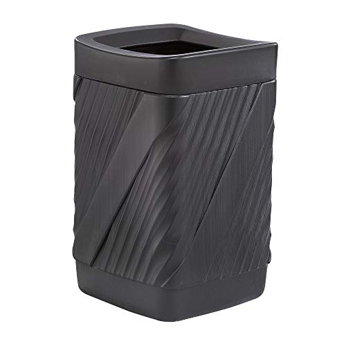 Safco Products 9372BL Twist Indoor/Outdoor Open Top Plastic Trash Can, 32-Gallons, Touch-Free Disposal, Weather-Resistant, Ideal for Busy Environments, Black, 18.875"D x 18.875"W x 30"H