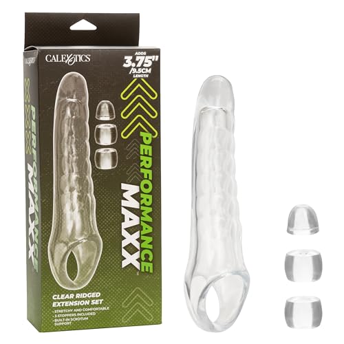 CalExotics Performance Maxx Clear Extension Kit, Penis Extender Added Length and Girth with 3 Stopper Rings for Customized Fit - SE-1632-50-3