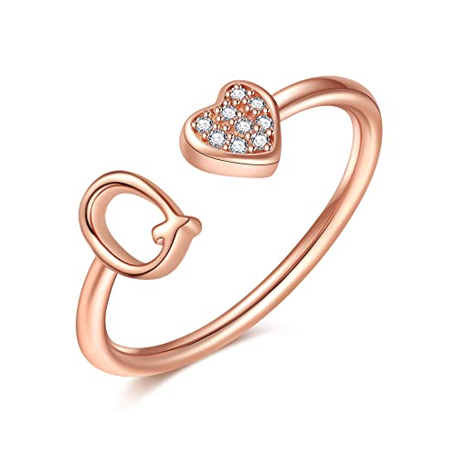 Image of Initial Rings for Teen Girls - S925 Heart Sterling Silver Rings for Teen Girls | 14K Gold /Rose Gold /Sterling Silver Plated Ring for Girls Kids Women Ring for Teenager Girls Gifts Adjustable, No Tarnish, Hypoallergenic