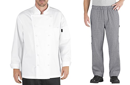 Chef Code Executive Chef Uniform Set Chef Coat and Pants CC101-202 (3XL, White Coat & Houndsthooth)