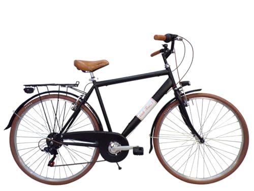 Cicli Tessari   Bicicleta de hombre de paseo City Bike de 28 pulgadas, estilo vintage, cambio de 6 velocidades (negro, 54 m, 1,75/1,90 ))